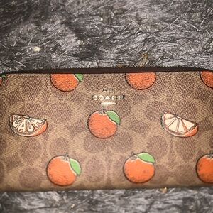 Coach Brown Wallet with Orange and Green Accents